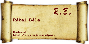 Rákai Béla névjegykártya